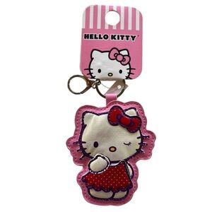 Hello Kitty Pink Faux Leather Keychain Wristlet Charm Pink Red Dress Kawaii